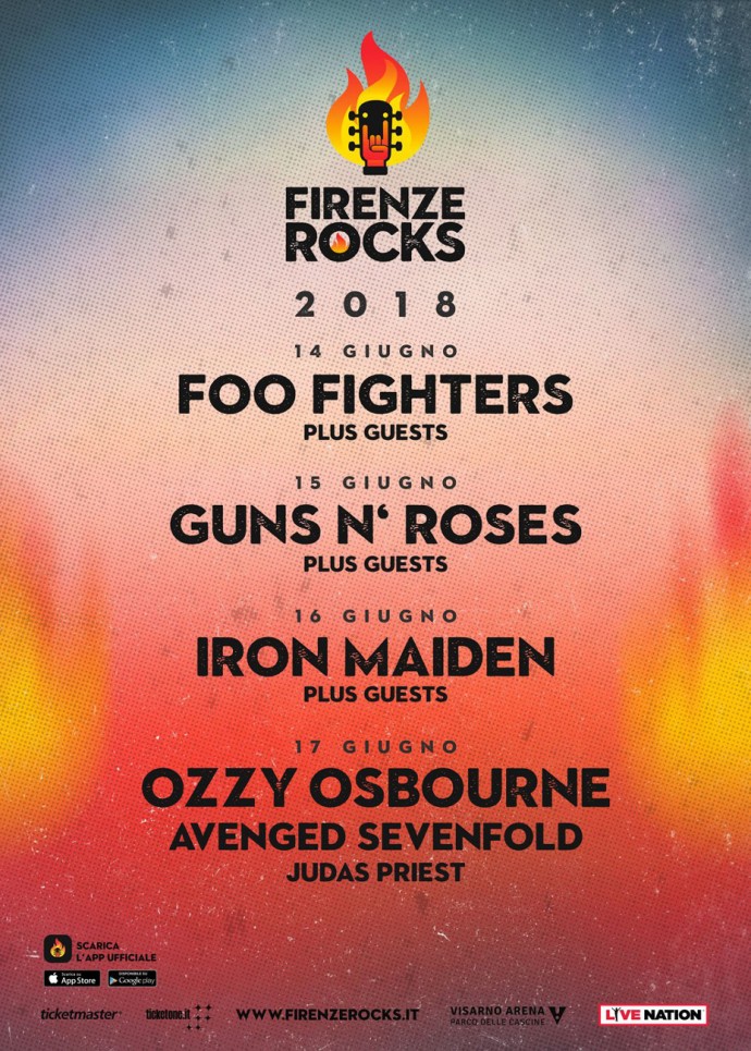 Firenze Rocks: dal 14 al 17 giugno 2018 a Firenze Foo Fighters, Guns N' Roses, Iron Maiden e Ozzy Osbourne.